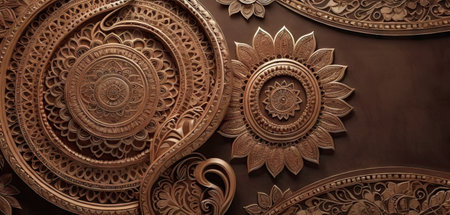 3d rendering of brown leather background with embossed floral ornamentの素材