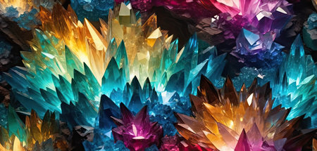 Multicolored crystals close-up. 3d rendering, 3d illustration.の素材