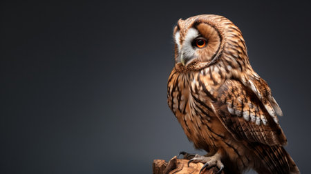 Long-eared owl (Tawny owl) on black backgroundの素材
