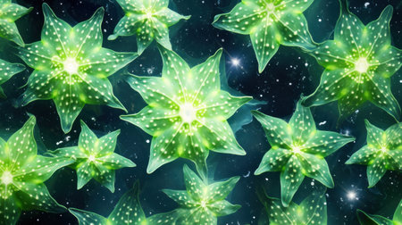 Abstract background with green flowers. 3d rendering, 3d illustration.の素材