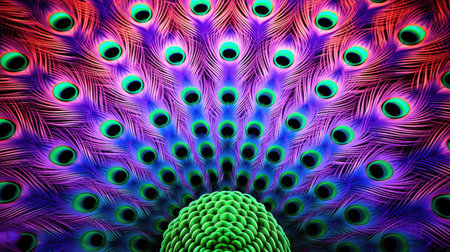 Colorful peacock feather background. Fantasy fractal texture. Digital art. 3D rendering.の素材