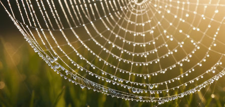 spider web with dew drops in the morning sun. macroの素材