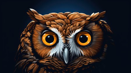 Owl with big eyes on a dark background. Vector illustration.の素材