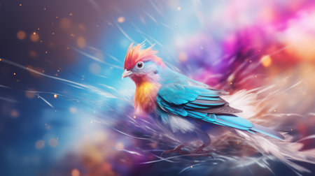 Colorful bird on abstract bokeh background. New Year card.の素材
