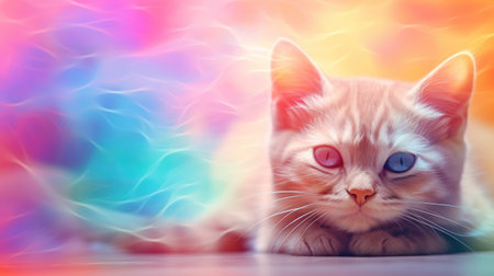 Portrait of beautiful cat with blue eyes on colorful abstract background.の素材