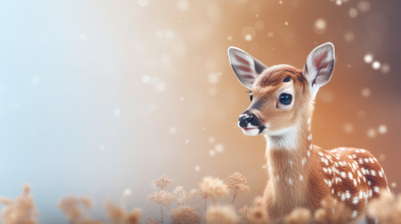 Cute little deer on meadow with bokeh background.の素材