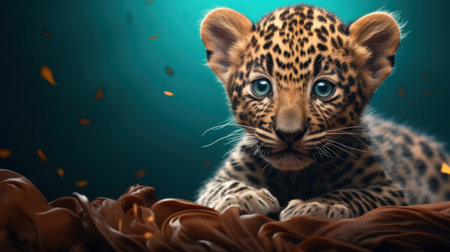 Funny leopard with big blue eyes. 3d rendering.の素材