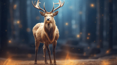 Deer with big antlers in the forest. 3d renderingの素材