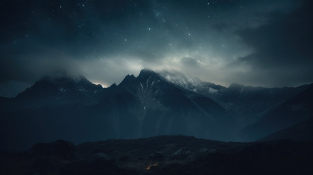 Mountain landscape at night with starry sky and milky wayの素材