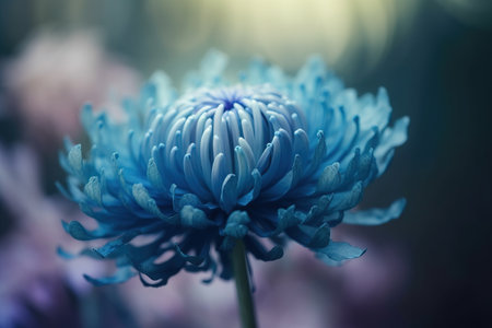 a close up of a blue flower with a blurry background of the flower head and the center of the flower head, with a blurry background of the flower head. . generative aiの素材
