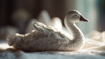 White swan on the bed in the morning. Selective focus.の素材