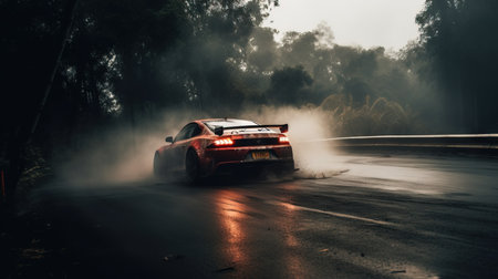 Unidentified Burmese driver is racing on a race car in the mountain road in Chiang Mai, Thailand.の素材