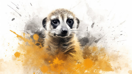 Portrait of a cute meerkat in watercolor painting.の素材