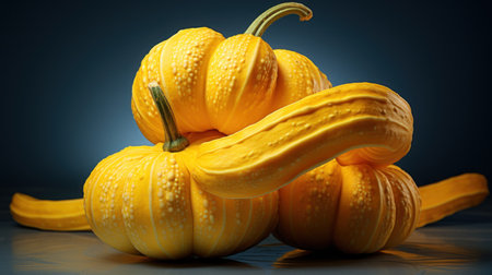 Yellow pumpkins on a dark blue background. 3d illustration.の素材