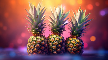 Pineapples on the background of a colorful bokehの素材