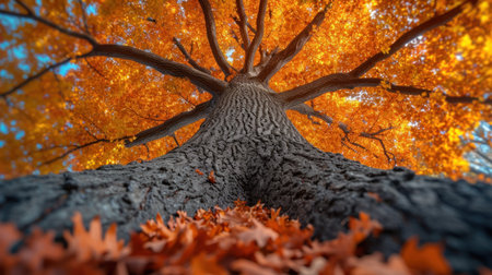 Autumn tree in the park with colorful leaves. Fall background.の素材