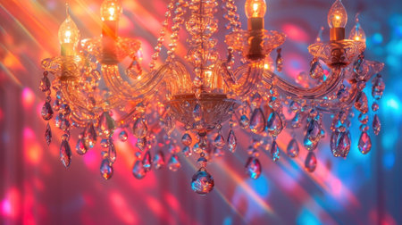 Beautiful crystal chandelier, close-up. Selective focus.の素材