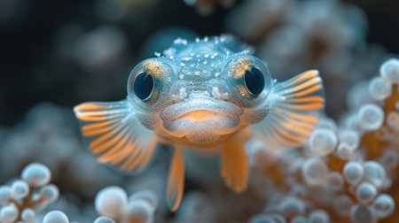 Close-up of a blue tropical fish in a coral reef.の素材