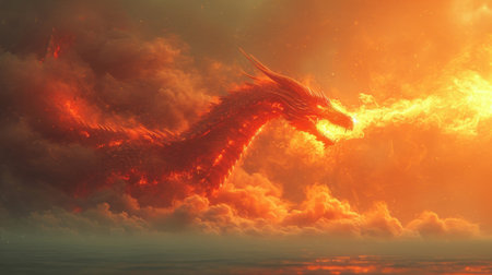 dragon in the sky, 3d render illustration of a dragon in the skyの素材