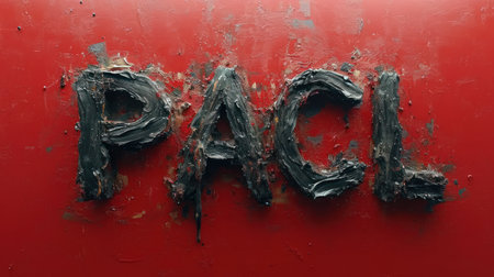 word plan on an old red painted metal surface, horizontal photo.の素材