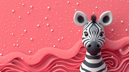 Cute zebra with pink background. 3d rendering, 3d illustration.の素材