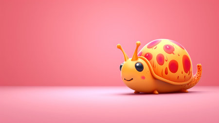 3d rendering of a cute snail on pink background with copy spaceの素材