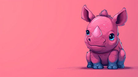 Cute pink rhinoceros cartoon character. 3d renderingの素材