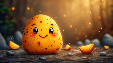 Funny orange character with eyes and mouth. 3d rendering.の素材