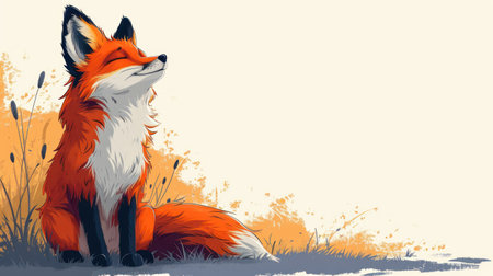 Illustration of a red fox sitting in the grass. Vector illustration.の素材