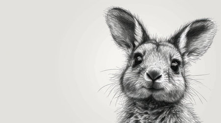 Portrait of a cute rabbit on a gray background. Hand-drawn illustration.の素材