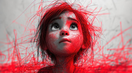 Scared girl with blood on her face. Horror and fear concept.の素材