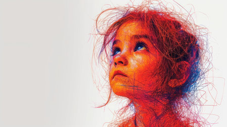 Portrait of a little girl with red hair on a white backgroundの素材