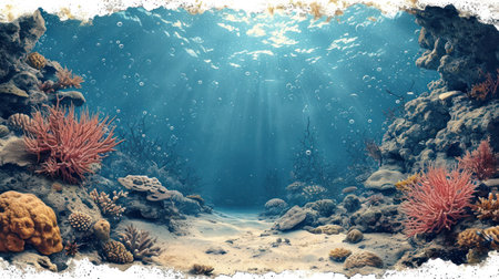 Underwater scene with corals and fish. Underwater world.の素材