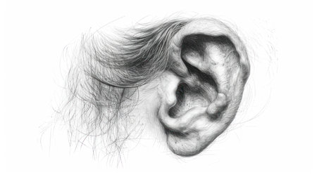 Digital 3D Illustration of a Human Ear in Black and Whiteの素材