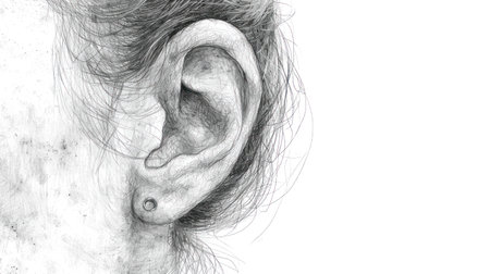 Human ear in digital art style on white background. 3D illustration.の素材