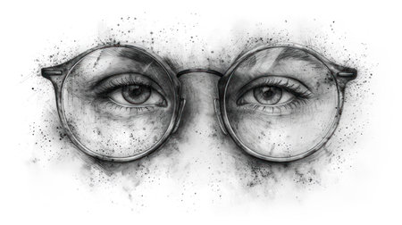Sketch of a female eye with smoke on her glasses.の素材
