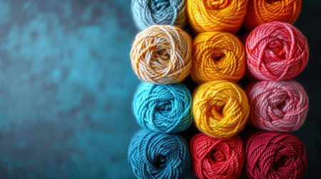 Colorful clews for knitting on a dark background close-upの素材