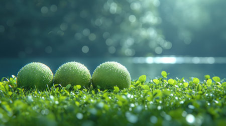 Easter eggs on green grass with bokeh background. Easter concept.の素材