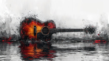 Guitar on the water with a grunge effect. Music backgroundの素材