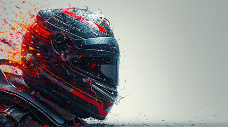 Motorcycle helmet with splashes of paint. 3d rendering.の素材
