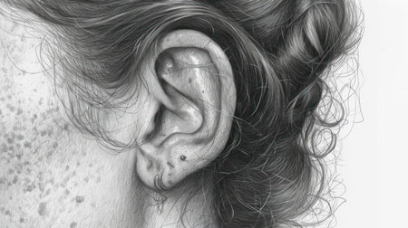 Human ear close up in black and white. 3D illustration.の素材