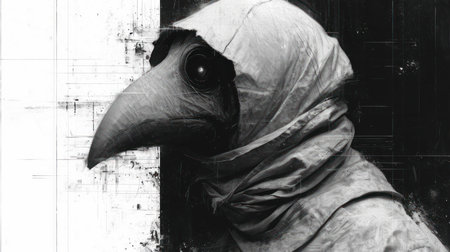 grunge image of a vulture on a black and white backgroundの素材