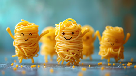Funny pasta with smiley faces on color background, closeupの素材