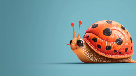 Cute snail on blue background with copy space. 3d illustrationの素材