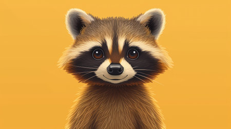 Realistic Detailed 3d Render of Raccoon on Yellow Backgroundの素材