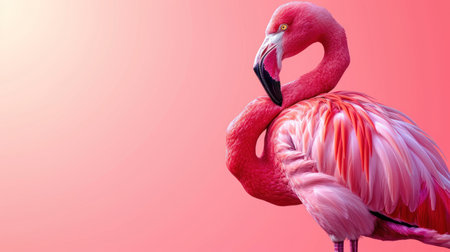 Pink flamingo on a pink background. 3d rendering, 3d illustration.の素材