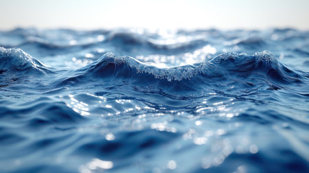 Blue sea water surface with ripples close up. 3d renderingの素材