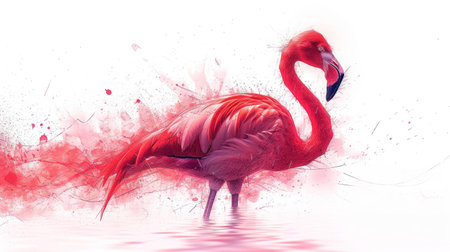flamingo in watercolor style with splashes and splashesの素材