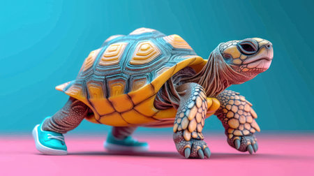 turtle on a blue background. 3d illustration, 3d renderingの素材