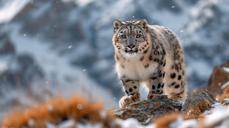 Snow leopard (Panthera uncia) in the snowの素材